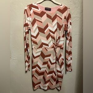Long Sleeve Pink Printed Dress - 4SI3NNA size small